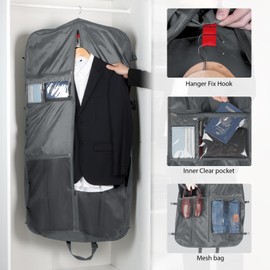 Univivi Large Suit Carrier, 48" Suit Bag with 5 Zip Pockets, Suit Carriers for Men for Travel with Adjustable Handles, Heavy Duty 600D Oxford Foldable Waterproof Garment Bags for Travel, Grey