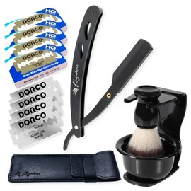 Kazakiri Sensitive Deep Shaving Razor [Supervised by a Professional Barber] Shaving, Face Shaving, 80 Blades (40 Pieces) & Shaving Set, Western Razor, Men's, Black