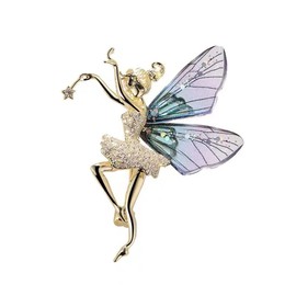 Flying Angel Wings Rhinestone Brooch Pins for Women Girls Ballet girls Fairy sticks Angel wings Zirconia Brooch Elegant Wedding Bouquet Prom Jewelry Gift-Blue