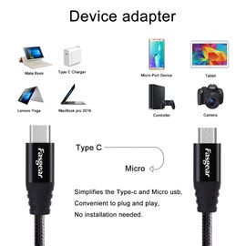 Fasgear USB C to Micro USB Cable 1m Nylon Braided Type C to Micro USB Cord Compatible with Galaxy S7/S6, HTC One/10 and More (Black, 3ft)