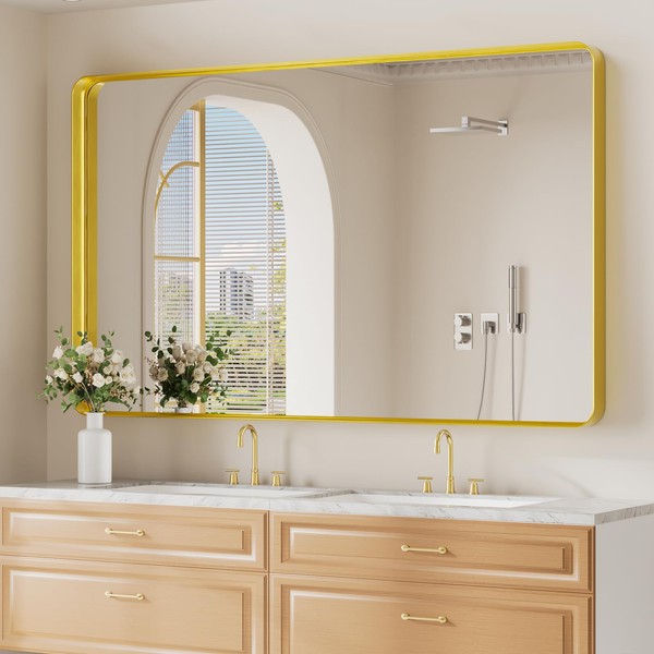 Koonmi Gold Wall Mirror for Bathroom, 36x60 Inch Matte Deep