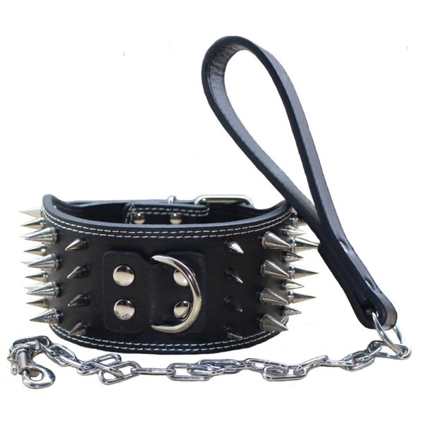 haoyueer 3 inches Wide Leather 4 Rows Spiked Studded Dog