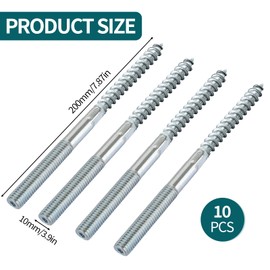 10 Stück Stockschrauben M10, M10 x 200mm Schraubstifte Kohlenstoffstahl Doppelkopfschrauben Torx Holzschrauben Doppelgewindeschrauben für Rohrschellenbefestigung und Möbelmontage