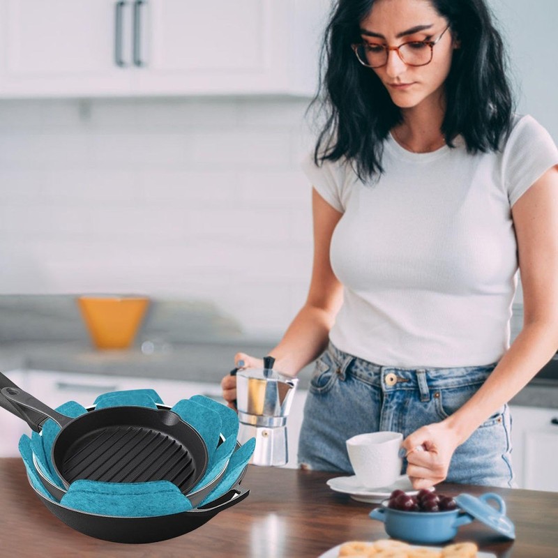 6 Pieces Of Blue Pot Mat, Felt Pot Mat, Anti-Slip