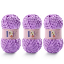 3 Pack Chunky Yarn for Crocheting - Chenille Bulky Blanket Yarn for Crochet and Knitting Blankets, Amigurumi, Craft, Hat, Shoes, Plush Fluffy Soft 71 yds/3.5 oz Each Skein (Light Purple)