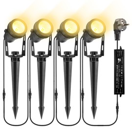 B-right Outdoor LED Garden Lighting, 4 x 3 W Garden Lighting with Power, IP65 Waterproof Garden Spotlight with Ground Spike, Garden Light with Plug, Warm White, Path Lighting Garden Lamp for Lawn,