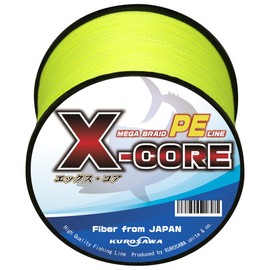 KUROSAWA X-CORE PE Fishing Line, Braid Strands: 4 Braids, Line Strength: 10 lb (Gou No.0.4 or 4.5 kg), Line Length: 218.7 yd (200 m), Line Color: Vivid Yellow