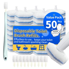 50 PCS Toilet Brush Heads Wand Refills Compatible with Most Wand Starter Kit, Disposable Scrubber Brush Refills for Disposable Toilet Bowl Cleaner Wand (White, 50 Count)