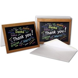 Small World Greetings Multilingual Thank You Cards 24 Count - Blank Inside - A2 Size 5.5" x 4.25" - Teachers, Students, Friends, Family, Customers
