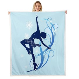 Gymnastics Bed Blankets Ice Skating Throw Blanket Blue Snowflake Stripes Graffiti Fleece Blanket,Kids Girls Teens Women Gymnast Room Decor Ice Sports Dancing Fuzzy Blanket,for Chair/Sofa,30"×40"