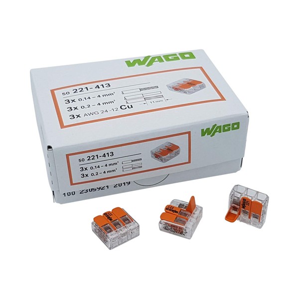 WAGO 3-Way Push-Fit Terminal with Lever for Rigid (0.2-4 mm²)