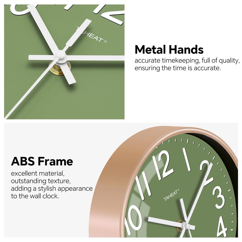 TAHEAT Wall Clock, Silent Green & Gold Unusual Modern Decorative