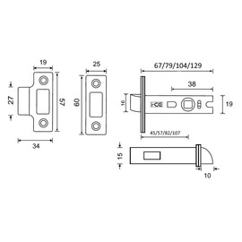 Electro Brass Fire Door Tubular Latch 75 mm Bolt-Through - CE Rated