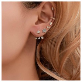 Cimenexe Bohemian Crystal Star Jacket Earrings Cz Flower Stud Earrings Rhinestone Initial Letter Earrings Gold Open Hoop Cuff Earrings Set Jewelry for Women and Girls