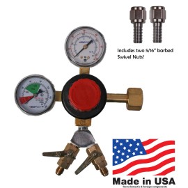 Taprite Beer Regulator with WYE for supplying two kegs, Commercial 740 Series! - With 5/16" Barbs (2)
