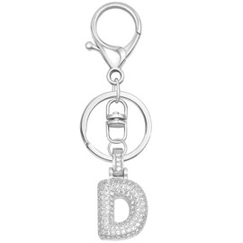 SKYFUN Initial Letter Keychains for Women Men Sparkly Zircon Silver Letter A-Z Keychain with Bubble Letter Pendant Charm for Key Purse Wallet Handbags Backpacks, Silver Letter D