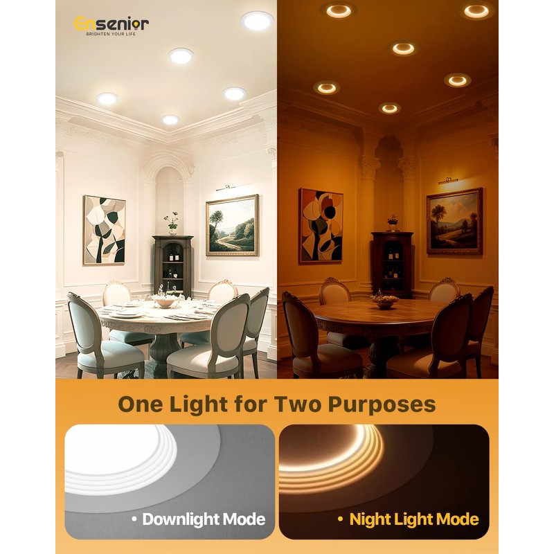 Ensenior 5/6 Inch 5CCT LED Can Lights with Night Light