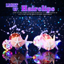 JEWEKY Light Up Starfish Hair Clips Glowing Seashell Mermaid Hair Accessories for Women