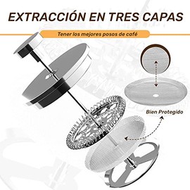 Prensa Francesa Acero Inoxidable 350ML,Filtro 3 Niveles,Doble Pared                                                                                   