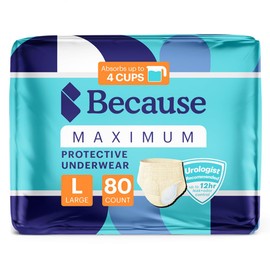 Because Premium Maximum Plus Adult Incontinence and Postpartum Bladder Leak Underwear for Women, Maximum Absorbency, Disposable, Beige, Large, 80 Count (4 Packs of 20)