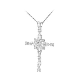 Tuscany Silver Fancy White Cubic Zirconia Cross Pendant on Curb Chain of 46 cm/18-inch