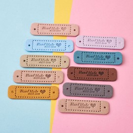 Pandahall 54pcs Handmade with Love Heart Leather Tag Labels Embossed Tags with Holes Embossed Tag Embellishment Knit DIY for DIY Craft Sewing Crochet Hats Supplies