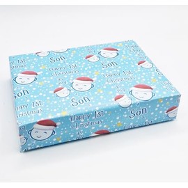 4 Sheets 4 Tags Cute Faces Happy 1st Christmas As My Son Wrapping paper First Christmas Blue Family Relation Giftwrap (PA)