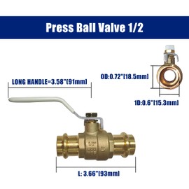(5 Pack）BH 1/2" ProPress Brass Ball Valve Press-Fit Ball Valve Fittings to Press into 1/2" Copper（Lead-Free,Pro Press Brass Ball Valve 1/2, 5PCS)