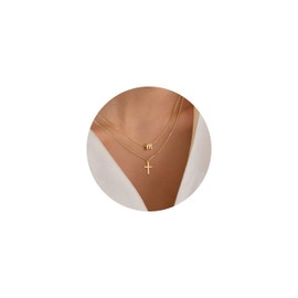 Turandoss Layered Necklaces for Women - Bubble Letter Necklace M Gold, Gold Cross Necklace for Women, Dainty Initial Necklace Cute, Gold Necklace for Women, Small Cross Necklace, Jewelry Gifts