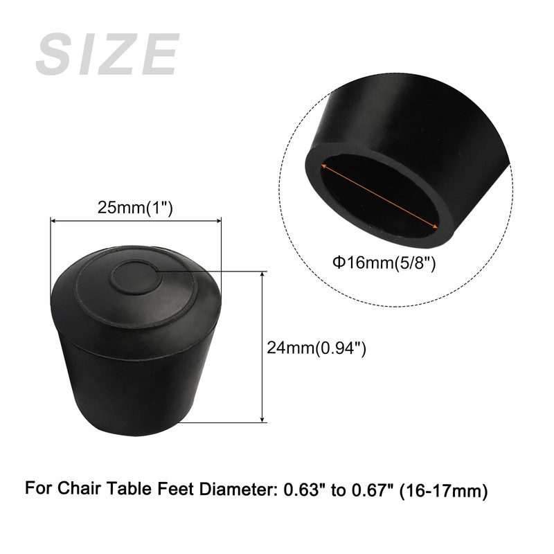 METALLIXITY Chair Leg Cap 16mm Inner Diameter 4pcs Round Rubber