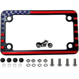 American Flag 3D Embossed Motorcycle Metal License Plate Frame (Red, Black and Blue)