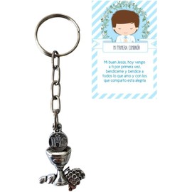 Set 30 Recuerdos Primera Comunión Niño – 10 Llavero, 10 Espejo, 10 Pulsera + Bolsas y Tarjetas Kit Regalo para Invitados Diseño Azul para Niño