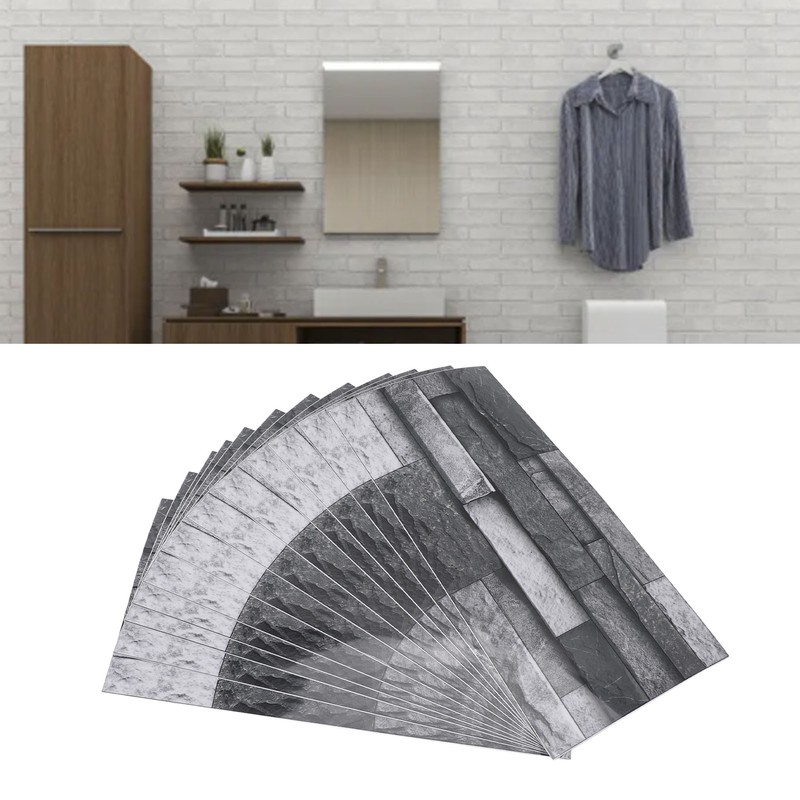 12pcs Tile Wall Sticker Thickened PVC Self Adhesive Waterproof Retro
