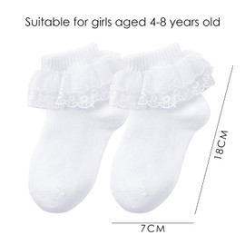 MEMOFYND 4 Pairs Lace Socks, Ruffle Socks, Ballet Socks, Lace Socks, Suitable for Girls Age 4-8 Years (White), White