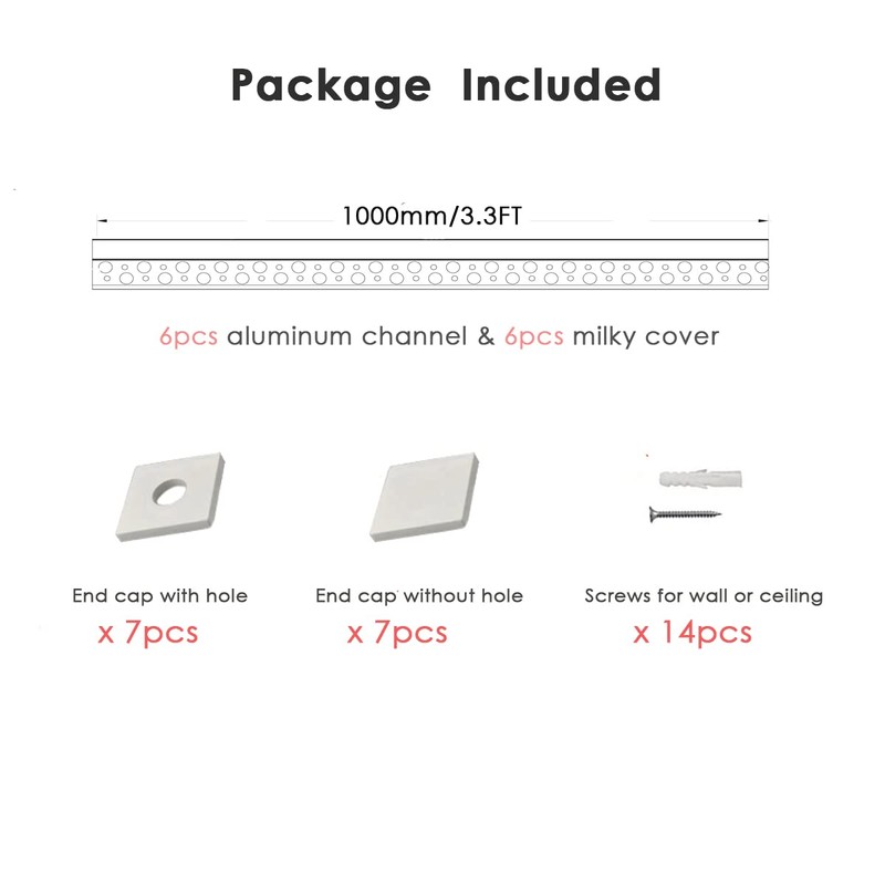 Besseto Plaster-in LED Channel 6 Pack 3.3FT/1 Meter Trim Edge