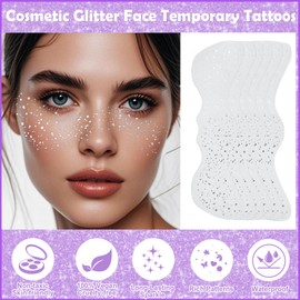 Yosca Glitter Freckles Face Tattoo, 6Pcs Metallic Gold Temporary Tattoos for Body Face Freckle Makeup, Waterproof Glitter Makeup Patches for Festival Concert Party Girl Women Rave Accessories