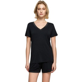 GYS Womens Pajama Sets, Short Sleeve Soft Sleepwear Tops and Shorts Pjs, Bamboo Viscose Loungewear, Black, Large