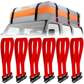 6 Rooftop Cargo Tie Down Hook Straps-Secure Any Car Roof Bag, Roof Rack Cargo Carrier,or Car Top Carrier,Durable and Solid, No Roof Rack Required, Compatible with Most Cars - Registered Patent (red)