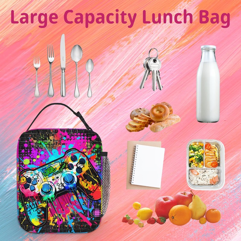 Game Boys Lunch Bag, Graffiti Style Kids Lunch Box, Reusable
