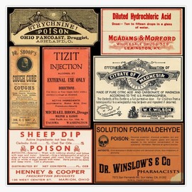 Leyland Designs Vintage Drug Labels - Poisons of Yore Bumper Sticker Window Water Bottle Decal 5""