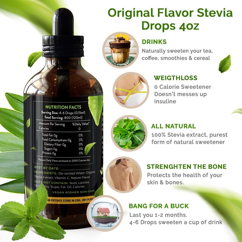 Enzo Liquid Stevia Drops Our Zero Calories Sweetener (4oz -
