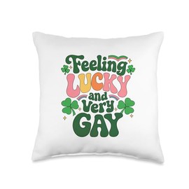 Feeling Lucky and Very Gay Rainbow Pride Shamrock Throw Pillow