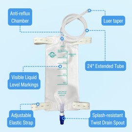 Filigan 600ml Nephrostomy Bags, Clear Urine Drainage Bag with 24" Silicone Tube, Twist Drain Valve (Pack of 5)