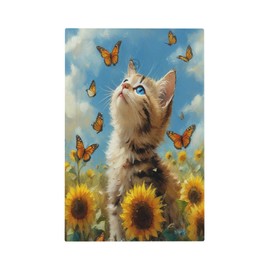 Oil Painting Style Kitten Cat Sunflower Butterfly Country Light Switch Cover Plate 1 Gang Electrical Wall Plates Faceplate Decorative Switch Plate No Device Blank for Bedroom living Room Decor