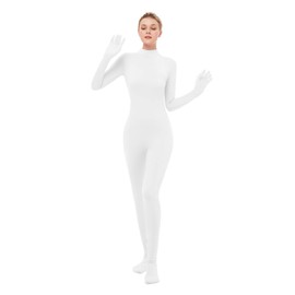 UINASH Women's Turtleneck Jumpsuit Long Sleeve Bodycon Full Body Spandex Footed Bodysuit Costume Unitard (White, XX-Large)