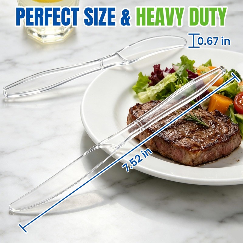 500 Count Plastic Knives Heavy Duty, Clear Plastic Knives Disposable