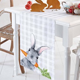 Easter Table Runner Bunny Rabbit Carrot Table Runners for Dining Room Gray Buffalo Plaid Seasonal Dinner Runner for Easter Day Kitchen Home Party Decorations, 13x72 Inch