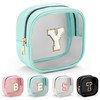 YOOLIFE Initial Make Up Bag Travel Toiletry Bag, Clear Makeup Bag Preppy Cosmetic Bags Organizer Travel Essentials Gifts for Women Teen Girlfriend Teacher Mom Birthday Mothers Day Gifts Mini Blue Y