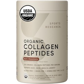 Sports Research® Organic Collagen Peptides Powder, 16.93oz (Dark Chocolate) | 10g Grass-Fed Collagen,10g Protein, 18 Amino Acids, Healthy Hair, Skin &