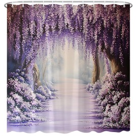 EUBTPA Purple Floral Garden Shower Curtain Misty Forest Violet Vine Flower Wonderland Fantasy Plant Natural Landscape Bath Decor Polyester Fabric Curtains 70X70 Inch